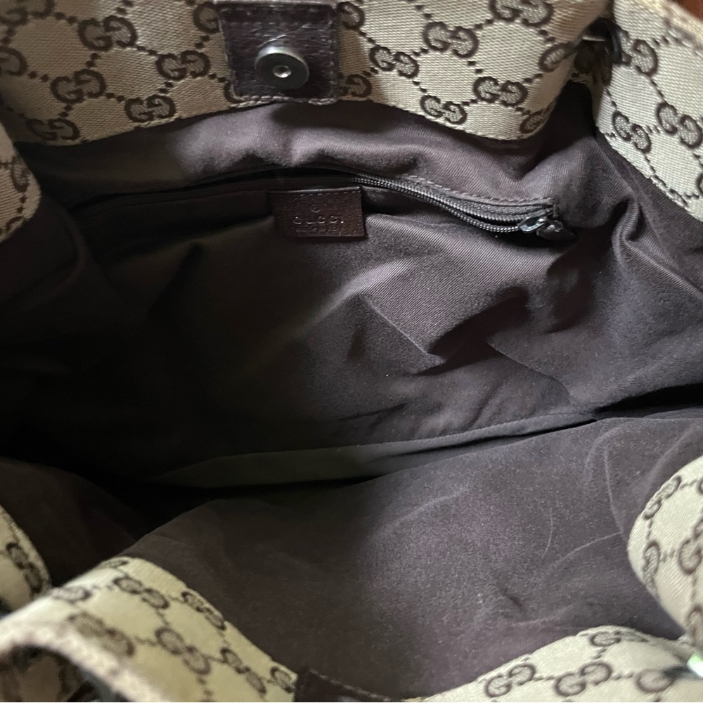Authentic Gucci Tote Bag GG Canvas Brown Cinghiale Leather Great Condition! - Picture 5 of 16